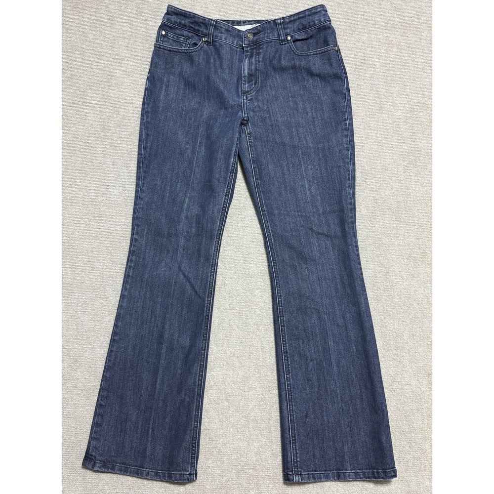 Chicos‎ Platinum Jeans Womens Size 1 Regular Blue Denim Bootcut Chain Detail